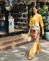 Áo Dài F2 Gấm Vàng Bừng Sắc Xuân - Không Kèm Quần