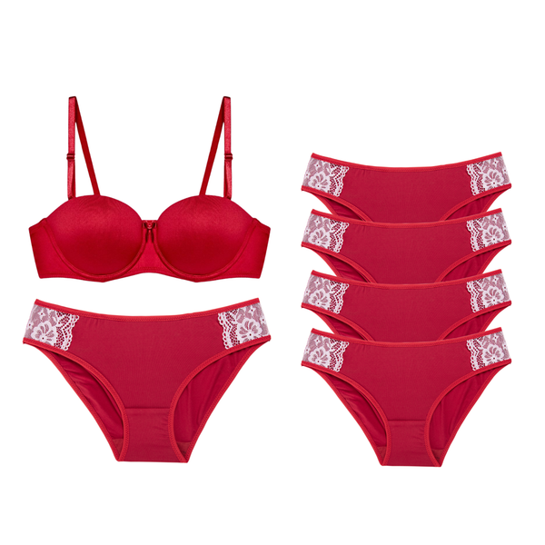 Bộ Áo Cúp Ngang và Combo 5 Quần Lót Nữ Thun Lạnh Scarlet Miley Lingerie BRM04002_FMM0405