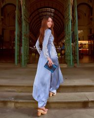 Quần Áo Dài Nữ F2 Lụa Xanh Tím Hồn Việt