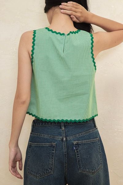 Áo Nữ TheBlueTshirt ZigZag Lace Top - Green Checked Cotton