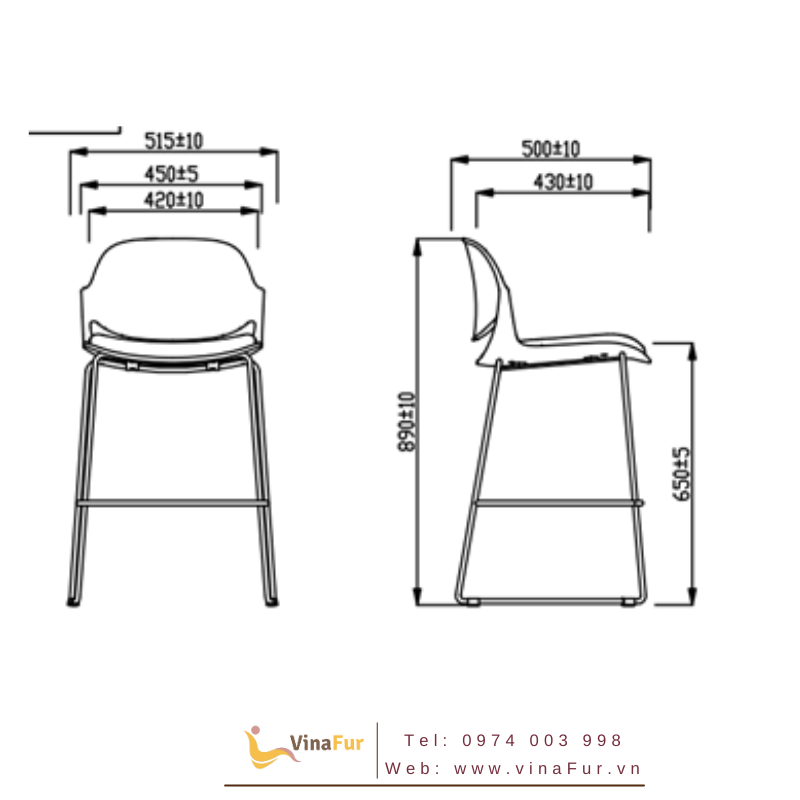 Kích thước ghế quầy bar HY-833
