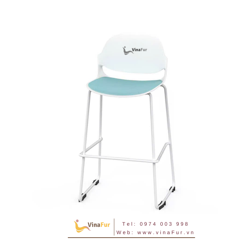 Ghế quầy bar hiện đại HY-833 mặt da PU màu xanh ngọc, chân sắt cố định