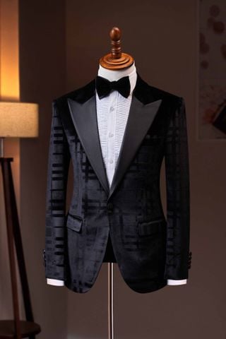 Áo vest nhung đen kẻ vuông - TXVN35