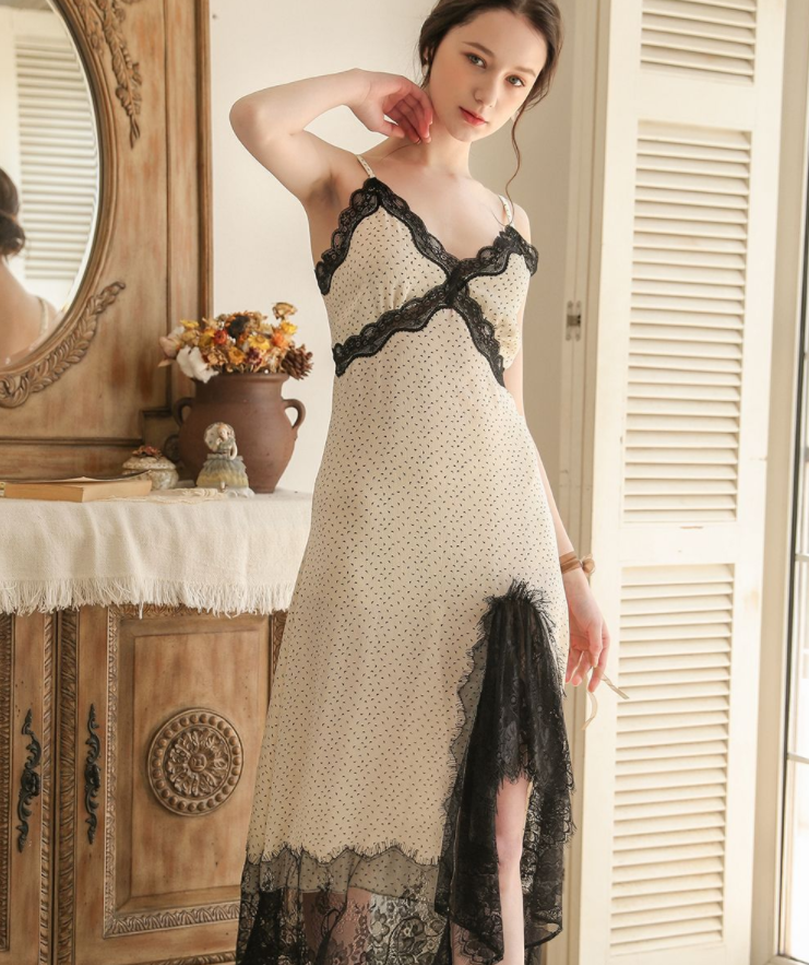 Đầm ngủ lụa thiết kế cao cấp 2 dây phối ren