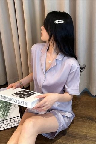 Đồ bộ ngủ nữ Pyjama lụa xước Shury Store Home Wear tay ngắn quần ngắn NT08 mặc nhà kiểu dáng tay cộc size 45-75 kg