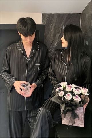 Đồ ngủ pyjama nam nữ Shury Store Home Wear DD49 size 45-95kg màu đen tay dài quần dài  bộ đôi couple chất lụa băng mềm