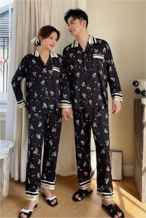 Đồ bộ ngủ Pyjama lụa tơ tằm tay dài quần dài couple DD30