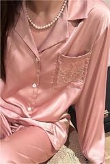 Đồ bộ ngủ nữ pyjama lụa băng trơn Shury Store Home Wear TD21 tay dài quần dài màu đen hồng mặc nhà,mặc ngủ size 45-75kg