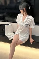 Đồ ngủ pyjama nam nữ Shury Store Home Wear CND25 size 45-95kg màu đen tay ngắn quần dài bộ đôi couple chất lụa băng mềm