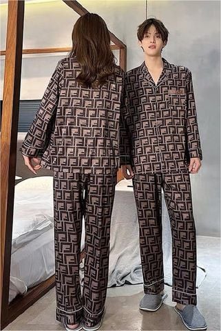 Đồ bộ ngủ pijama lụa vân xước tay dài quần dài couple DD40