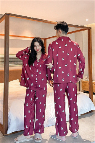 Đồ bộ ngủ Pyjama lụa tơ tằm tay dài quần dài couple DD50