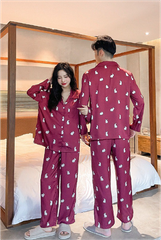 Đồ bộ ngủ Pyjama lụa tơ tằm tay dài quần dài couple DD50
