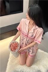 Đồ bộ ngủ nữ Pyjama lụa xước Shury Store Home Wear tay ngắn quần ngắn NT17 mặc nhà kiểu dáng tay cộc size 45-75 kg