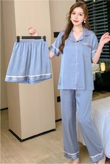 Đồ ngủ pyjama nam nữ Shury Store Home Wear CND20 size 45-95kg màu xanh tay ngắn quần dài bộ đôi couple chất lụa băng mềm