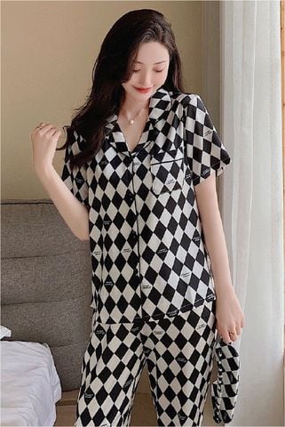 Đồ bộ ngủ Pyjama lụa tơ tằm tay ngắn quần dài couple CND9