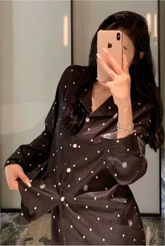 Đồ bộ ngủ nữ pyjama lụa vân xước Shury Store Home Wear TD13 tay dài quần dài màu trắng ,đen mặc nhà,mặc ngủ size 45-75kg