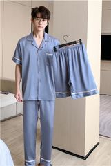 Đồ ngủ pyjama nam nữ Shury Store Home Wear CND20 size 45-95kg màu xanh tay ngắn quần dài bộ đôi couple chất lụa băng mềm