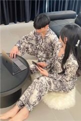 Đồ ngủ pyjama nam nữ Shury Store Home Wear DD52 size 45-95kg màu đen tay dài quần dài  bộ đôi couple chất lụa băng mềm