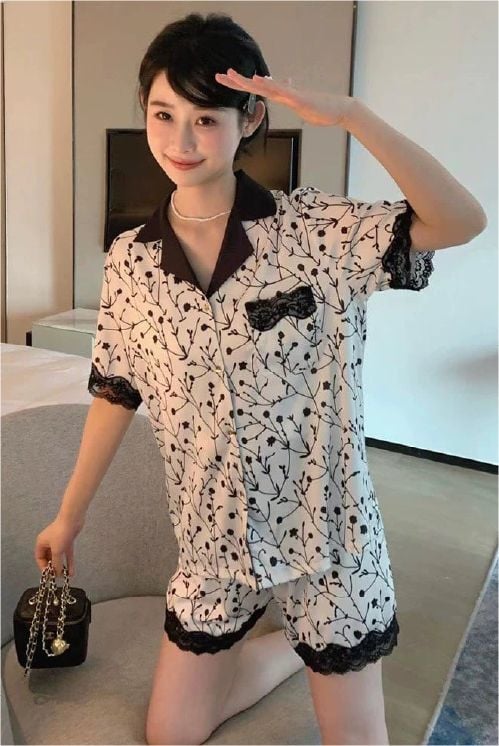 Đồ bộ ngủ Pyjama lụa băng tay ngắn quần ngắn NT19