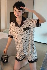 Đồ bộ ngủ Pyjama lụa băng tay ngắn quần ngắn NT19