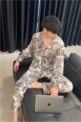 Đồ ngủ pyjama nam nữ Shury Store Home Wear DD52 size 45-95kg màu đen tay dài quần dài  bộ đôi couple chất lụa băng mềm