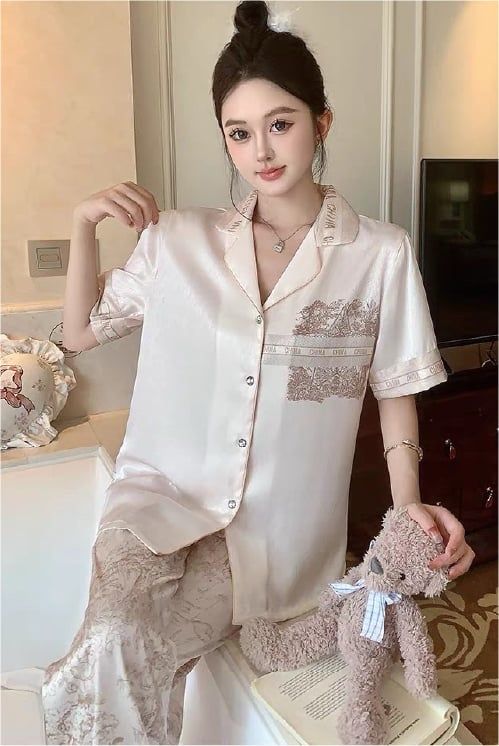 Đồ bộ ngủ nữ Pyjama lụa xước Shury Store Home Wear TN23 tay ngắn quần dài size 45-75 kg mặc nhà
