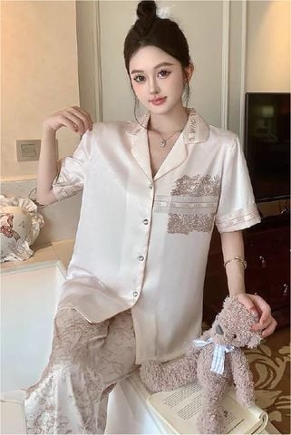 Đồ bộ ngủ nữ Pyjama lụa xước Shury Store Home Wear TN23 tay ngắn quần dài size 45-75 kg mặc nhà