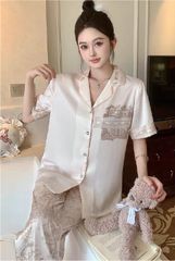 Đồ bộ ngủ nữ Pyjama lụa xước Shury Store Home Wear TN23 tay ngắn quần dài size 45-75 kg mặc nhà
