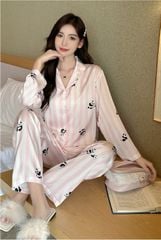 Đồ ngủ pyjama nam nữ Shury Store Home Wear DD43 size 45-95kg màu đen tay dài quần dài  bộ đôi couple chất lụa băng mềm