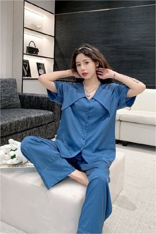 Đồ bộ ngủ Pyjama lụa tơ tằm tay ngắn quần dài TN33