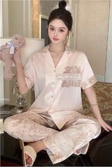 Đồ bộ ngủ nữ Pyjama lụa xước Shury Store Home Wear TN23 tay ngắn quần dài size 45-75 kg mặc nhà
