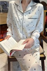 Đồ bộ ngủ nữ pyjama lụa vân xước Shury Store Home Wear TD13 tay dài quần dài màu trắng ,đen mặc nhà,mặc ngủ size 45-75kg