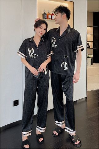 Đồ bộ ngủ Pyjama lụa tơ tằm tay ngắn quần dài couple CND02