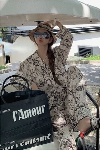 Đồ bộ ngủ nữ pyjama lụa băng trơn Shury Store Home Wear TD35 tay dài quần dài màu trắng  mặc nhà,mặc ngủ size 45-75kg