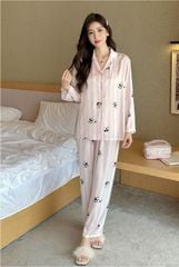 Đồ ngủ pyjama nam nữ Shury Store Home Wear DD43 size 45-95kg màu đen tay dài quần dài  bộ đôi couple chất lụa băng mềm