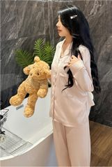 Đồ bộ ngủ nữ pyjama lụa băng trơn Shury Store Home Wear TD42 tay dài quần dài màu  hồng mặc nhà,mặc ngủ size 45-75kg