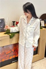 Đồ bộ ngủ nữ pyjama lụa vân xước Shury Store Home Wear TD13 tay dài quần dài màu trắng ,đen mặc nhà,mặc ngủ size 45-75kg