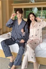 Đồ ngủ pyjama nam nữ Shury Store Home Wear DD43 size 45-95kg màu đen tay dài quần dài  bộ đôi couple chất lụa băng mềm