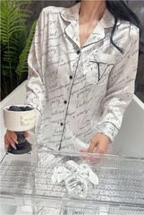 Đồ bộ ngủ nữ pyjama lụa vân xước Shury Store Home Wear TD08 tay dài quần dài màu trắng mặc nhà,mặc ngủ size 45-75kg