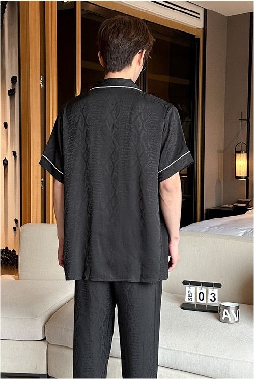 Đồ ngủ pyjama nam nữ Shury Store Home Wear CND24 size 45-95kg màu đen tay ngắn quần dài bộ đôi couple chất lụa băng mềm