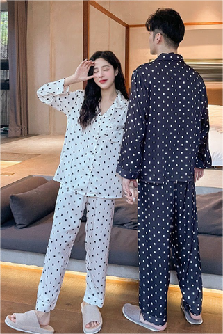 Đồ bộ ngủ Pyjama lụa tơ tằm tay dài quần dài couple DD53
