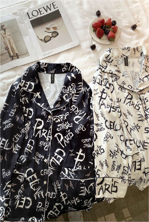 Đồ bộ ngủ nữ pyjama lụa băng trơn Shury Store Home Wear TD05 tay dài quần dài màu trắng đen mặc nhà,mặc ngủ size 45-75kg