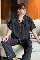 Đồ ngủ pyjama nam nữ Shury Store Home Wear CND24 size 45-95kg màu đen tay ngắn quần dài bộ đôi couple chất lụa băng mềm