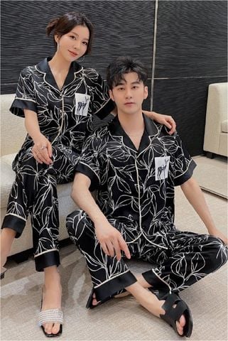 Đồ bộ ngủ Pyjama lụa tơ tằm tay ngắn quần dài couple CND01