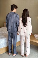 Đồ ngủ pyjama nam nữ Shury Store Home Wear DD43 size 45-95kg màu đen tay dài quần dài  bộ đôi couple chất lụa băng mềm
