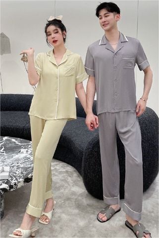 Đồ bộ ngủ Pyjama lụa băng tay ngắn quần dài couple CND7