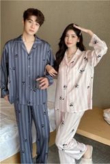 Đồ ngủ pyjama nam nữ Shury Store Home Wear DD43 size 45-95kg màu đen tay dài quần dài  bộ đôi couple chất lụa băng mềm