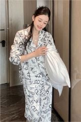Đồ bộ ngủ nữ pyjama lụa băng trơn Shury Store Home Wear TD05 tay dài quần dài màu trắng đen mặc nhà,mặc ngủ size 45-75kg