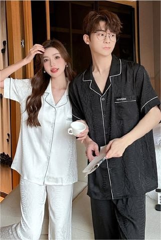 Đồ ngủ pyjama nam nữ Shury Store Home Wear CND24 size 45-95kg màu đen tay ngắn quần dài bộ đôi couple chất lụa băng mềm
