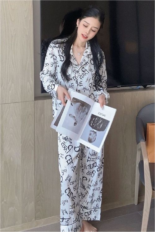 Đồ bộ ngủ nữ pyjama lụa băng trơn Shury Store Home Wear TD05 tay dài quần dài màu trắng đen mặc nhà,mặc ngủ size 45-75kg